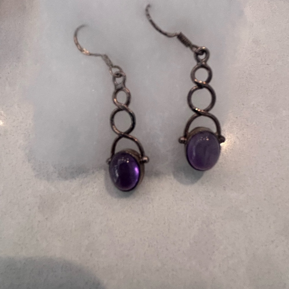 Purple amethyst/ sterling Dangle Earrings